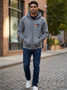 Aviator Nation Gray Zip-Up Hoodie with Rainbow Patch